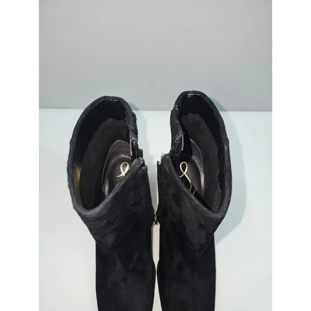 Sam Edelman Irie Ankle Boot Womens 8.5 Black Suede Square Toe Block Heel Elegant